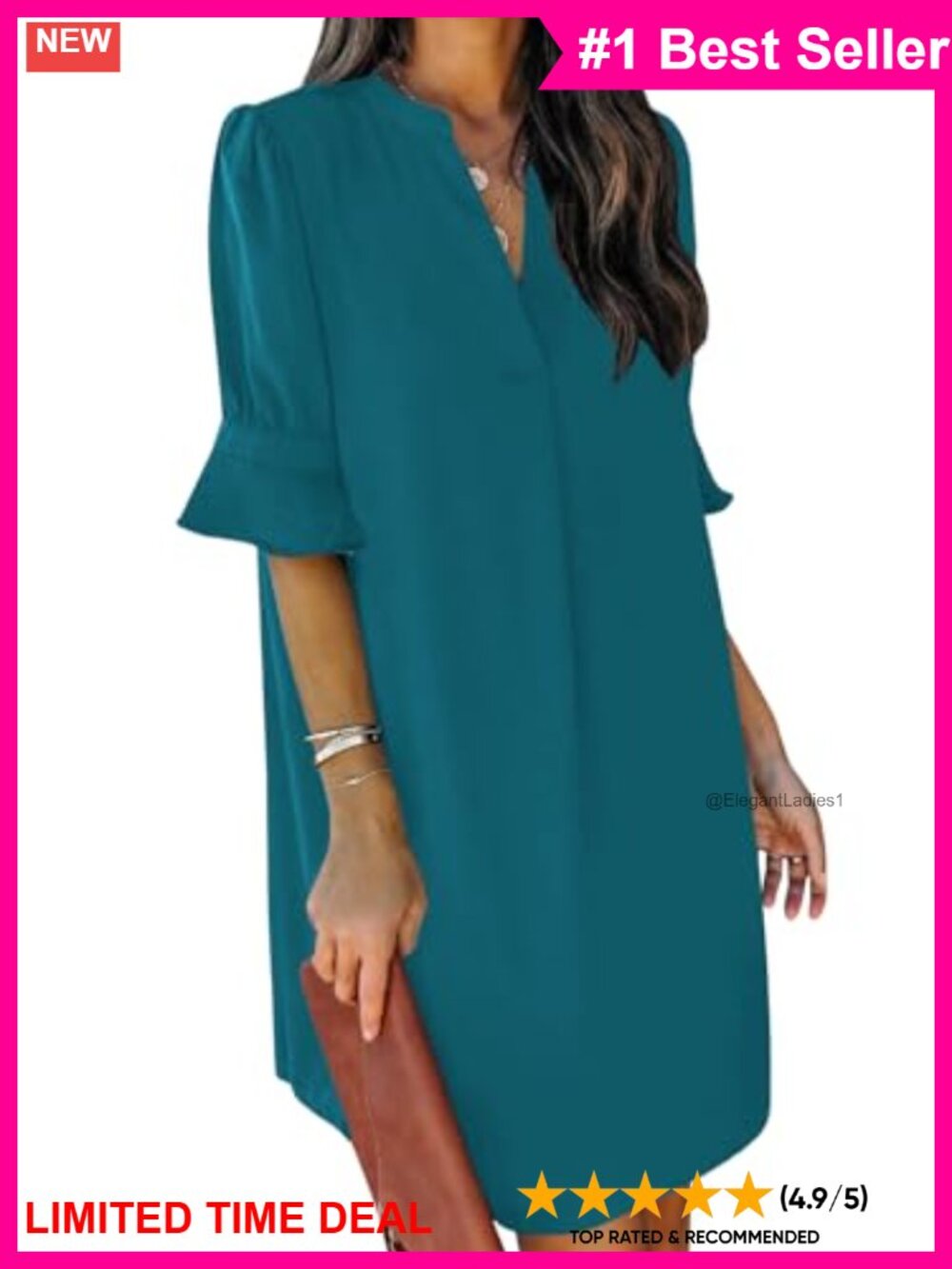 Womens Summer Shift Dress V Neck Ruffle Short Sleeve Casual Midi